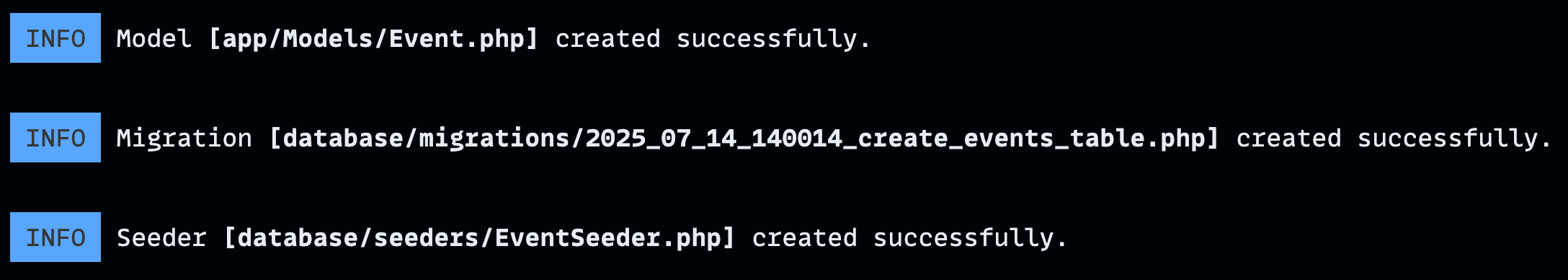 Creating the Event model, migration, and seeder